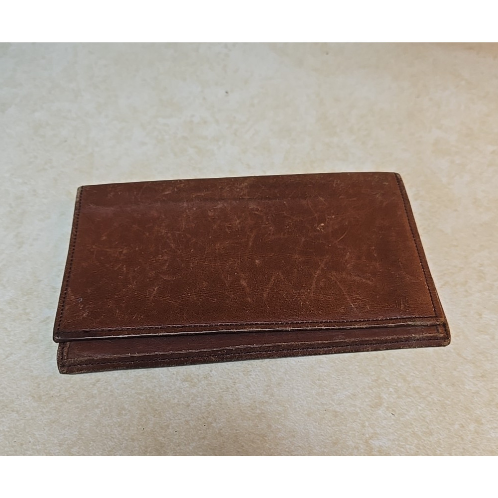 Vtg At-A-Glance Brown Genuine Leather Bi-Fold Long Wallet Checkbook Holder